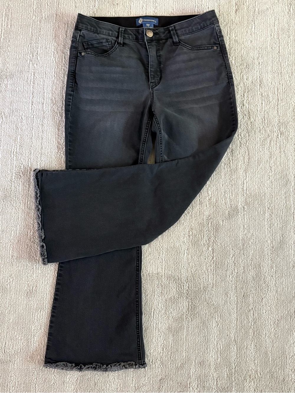 Democracy Ab solution Frayed Raw Hem Flare Jeans Washed Black Stretch Denim 8P